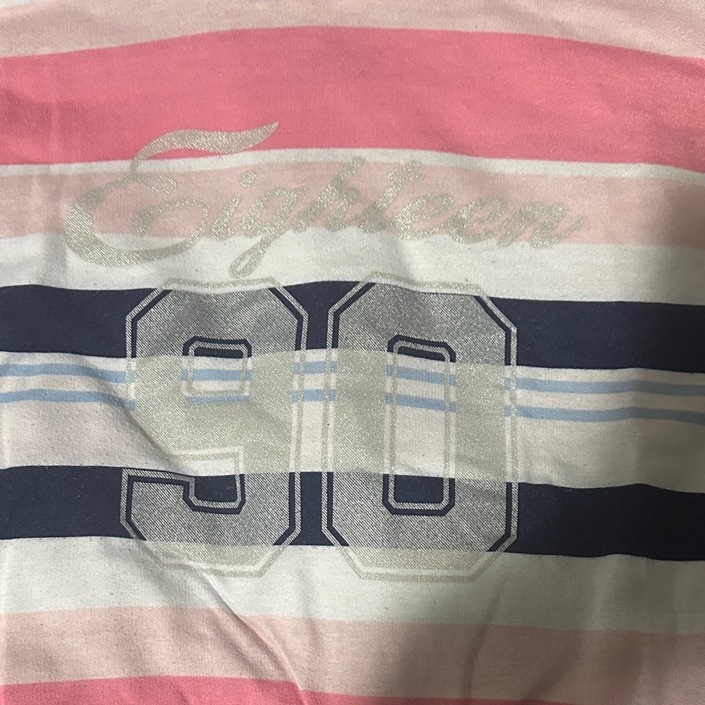 U.S. Polo Assn. Striped, Hooded Long Sleeve Cropped Top and Navy Shorts Set - Picture 2 of 5